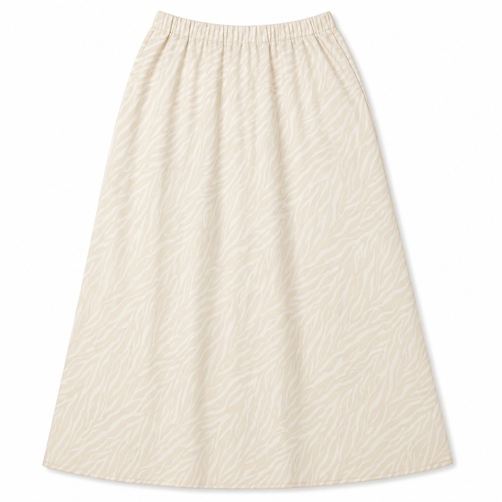 Japna Womens M Cream Zebra‎ Print A-Line Midi Skirt Elastic Waist Boho Coastal